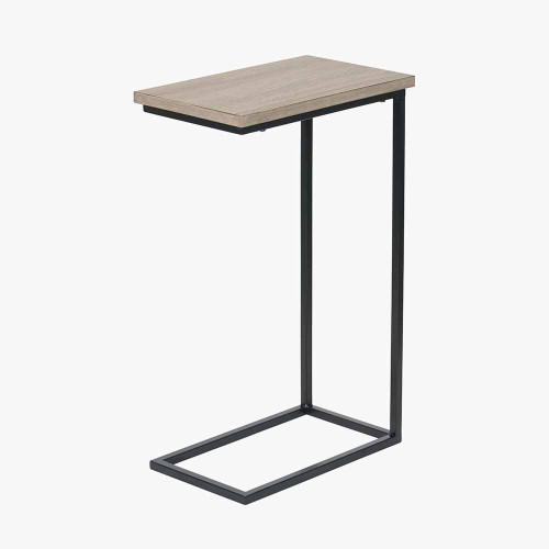 Pacific Lifestyle Soho Natural Wood Veneer And Black Metal Supper Side Table