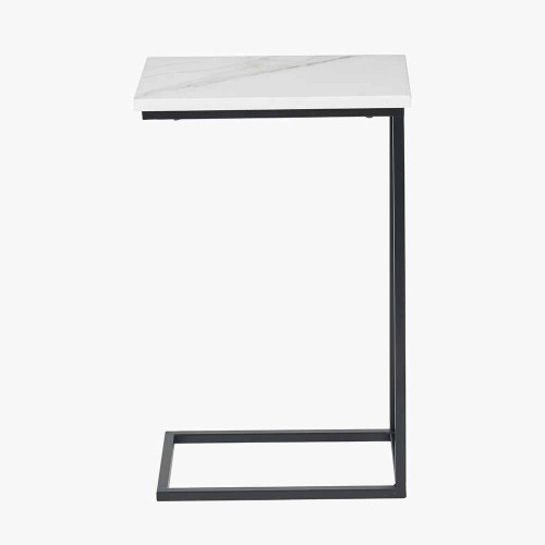Pacific Lifestyle Soho White Marble Veneer And Black Metal Supper Side Table