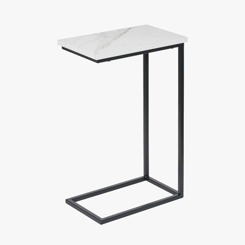 Pacific Lifestyle Soho White Marble Veneer And Black Metal Supper Side Table