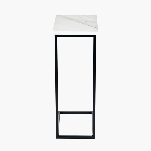 pacific lifestyle Soho White Marble Veneer and Black Metal Supper Side Table