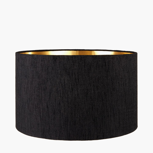 Pacific Lifestyle Stellan 30cm Black Slubbed Silk Mix Gold Lined Cylinder Lampshade
