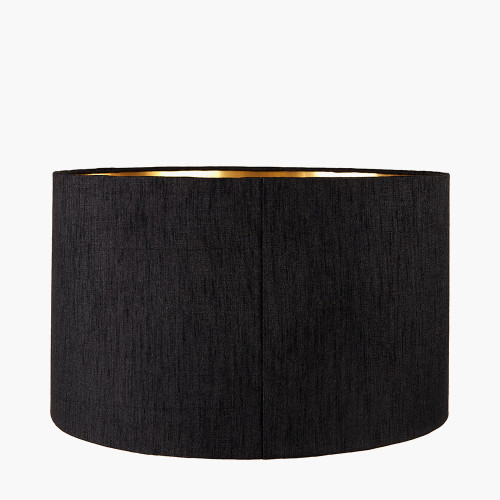Pacific Lifestyle Stellan 30cm Black Slubbed Silk Mix Gold Lined Cylinder Lampshade
