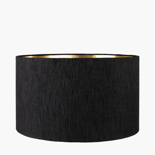 pacific lifestyle Stellan 40cm Black Slubbed Silk Mix Gold Lined Cylinder Lampshade
