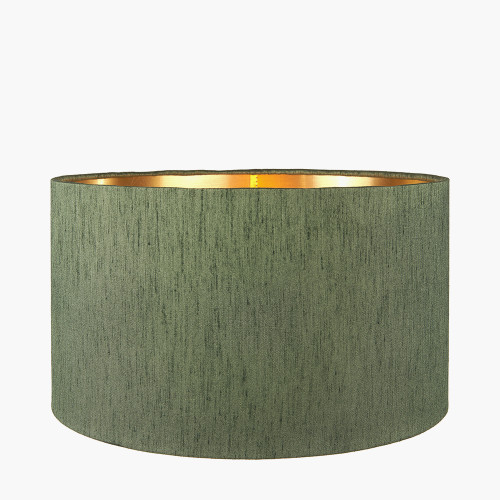 Pacific Lifestyle Stellan 40cm Green Slubbed Silk Mix Gold Lined Cylinder Lampshade