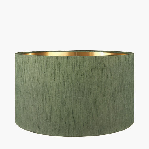 pacific lifestyle Stellan 40cm Green Slubbed Silk Mix Gold Lined Cylinder Lampshade