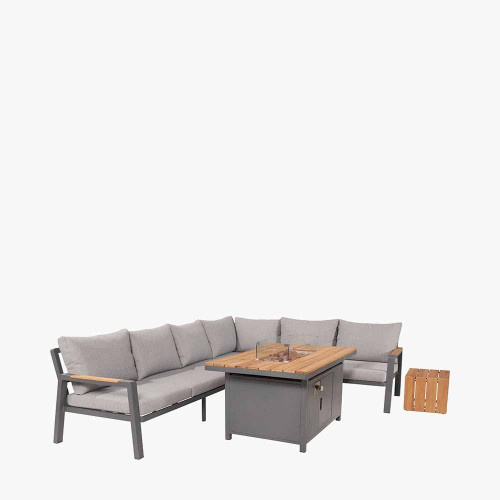 Pacific Lifestyle Stockholm Anthracite Outdoor Corner Seating Set Including Fire Pit Table