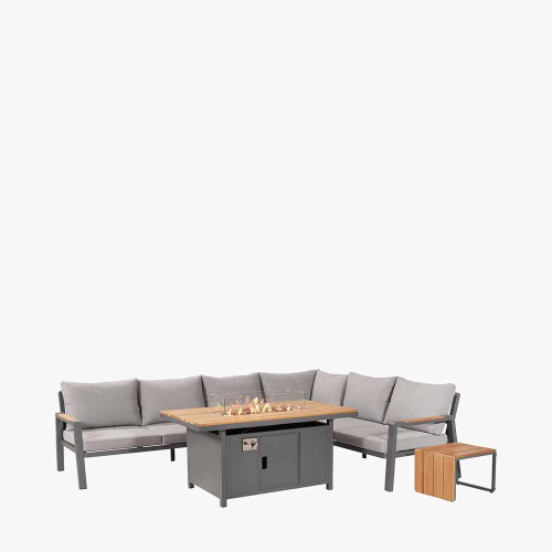Pacific Lifestyle Stockholm Anthracite Outdoor Corner Seating Set Including Fire Pit Table