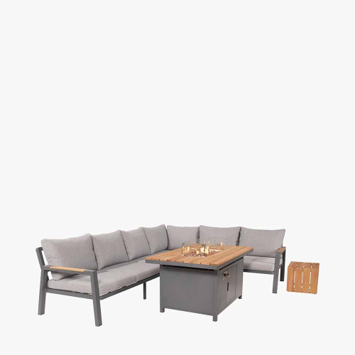 pacific lifestyle Stockholm Anthracite Outdoor Corner Seating Set including Fire Pit Table