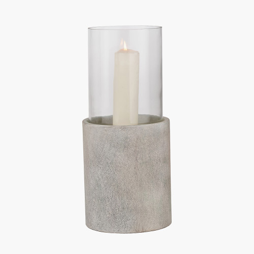 Pacific Lifestyle Stone Grey Metal And Clear Glass Hurricane