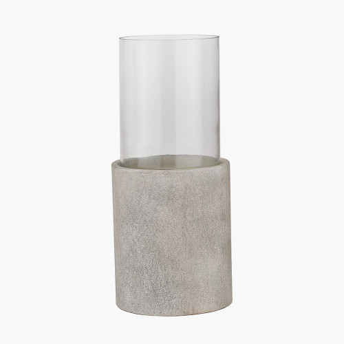 pacific lifestyle Stone Grey Metal and Clear Glass Hurricane
