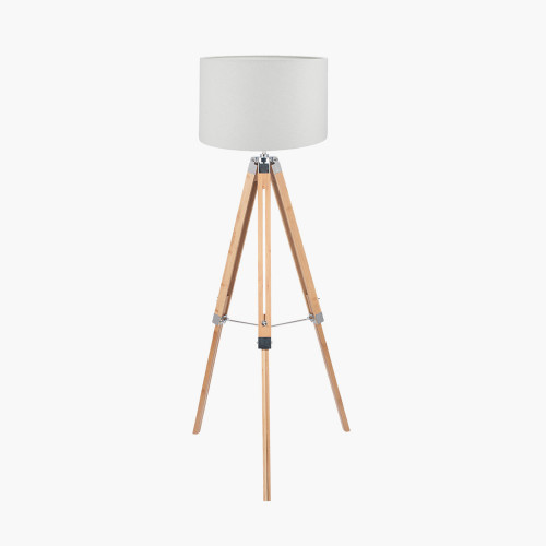 pacific lifestyle Sumba Bamboo Tripod Floor Lamp Base with Lino 40cm White Self Lined Linen Cylinder Lampshade