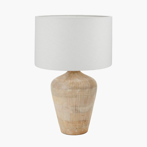 pacific lifestyle Taika White Wash Textured Wood Table Lamp Base with Lino 40cm White Self Lined Linen Cylinder Lampshade