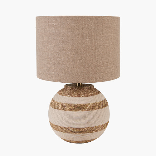 pacific lifestyle Talalla Cream and Natural Sea Grass Round Table Lamp Base with Edward 35cm Natural Linen Cylinder Lampshade