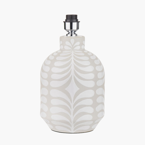 Pacific Lifestyle Tania Grey And White Pattern Ceramic Table Lamp Base With Lino 35cm White Self Lined Linen Cylinder Lampshade