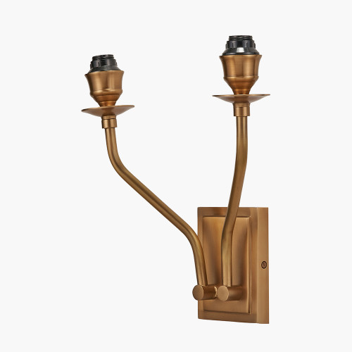 Pacific Lifestyle Tatiana Antique Brass Metal Double Wall Light With Garbo 15cm Cream Silk Mix Pinch Pleat Tapered Candle Clip Lampshades