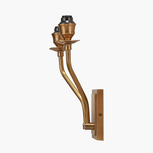 Pacific Lifestyle Tatiana Antique Brass Metal Double Wall Light With Garbo 15cm Cream Silk Mix Pinch Pleat Tapered Candle Clip Lampshades