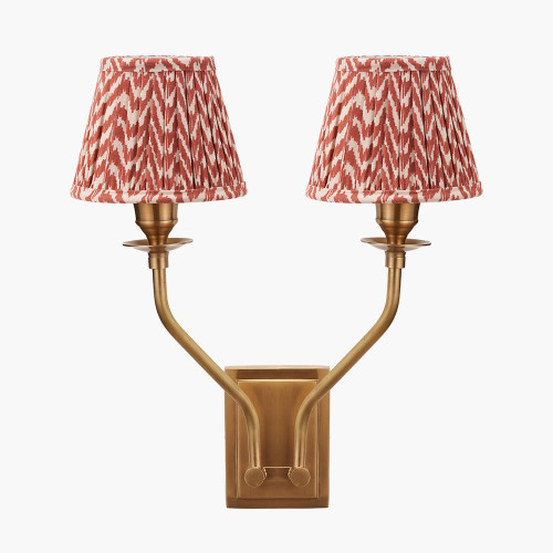 pacific lifestyle Tatiana Antique Brass Metal Double Wall Light with Vienna 16cm Red Chevron Mushroom Pleat Lampshade