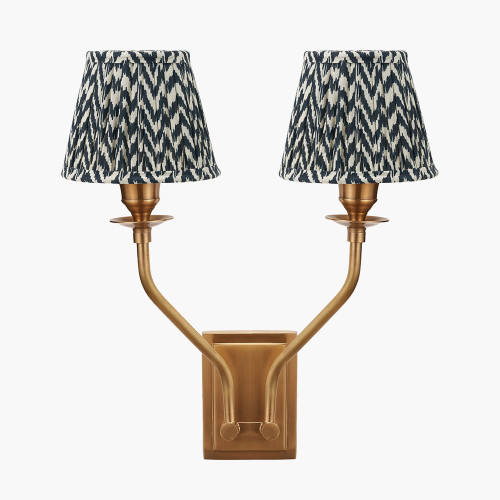 pacific lifestyle Tatiana Antique Brass Metal Double Wall Light with Vienna 16cm Black Chevron Mushroom Pleat Lampshade