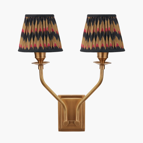 pacific lifestyle Tatiana Antique Brass Metal Double Wall Light with Athira 16cm Multi Chevron Design Mushroom Pleat Tapered Lamp Shade