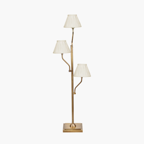 pacific lifestyle Tatiana Antique Brass Metal Floor Lamp Base with Garbo 20cm Cream Silk Mix Pinch Pleat Tapered Lampshade