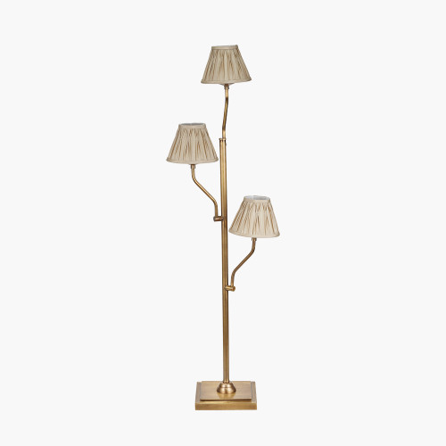 pacific lifestyle Tatiana Antique Brass Metal Floor Lamp Base with Garbo 20cm Gold Silk Mix Pinch Pleat Tapered Lampshade