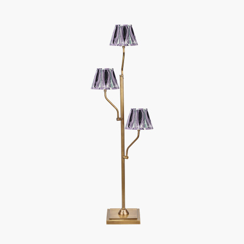 pacific lifestyle Tatiana Antique Brass Metal Floor Lamp Base with Izara 16cm Lilac Ikat Patterned Mushroom Pleat Tapered Lampshade