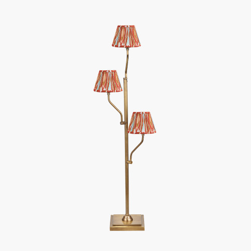 pacific lifestyle Tatiana Antique Brass Metal Floor Lamp Base with Izara 16cm Cinnamon Ikat Patterned Mushroom Pleat Tapered Lampshade