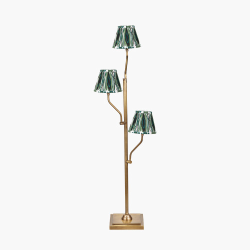 pacific lifestyle Tatiana Antique Brass Metal Floor Lamp Base with Izara 16cm Racing Green Ikat Patterned Mushroom Pleat Tapered Lampshade
