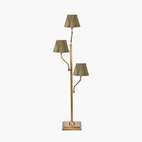 pacific lifestyle Tatiana Antique Brass Metal Floor Lamp Base with Malia 18cm Olive Mushroom Pleat Scalloped Tapered Lamp Shade