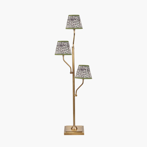 pacific lifestyle Tatiana Antique Brass Metal Floor Lamp Base with Ornella 16cm Green Floral Design Mushroom Pleat Tapered Lamp Shade