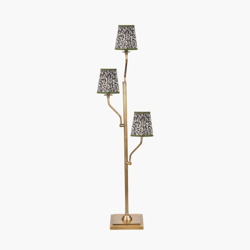 pacific lifestyle Tatiana Antique Brass Metal Floor Lamp Base with Ornella 14cm Green Floral Design Mushroom Pleat Tall Tapered Candle Clip Lampshade