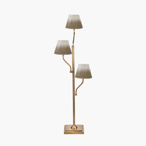 pacific lifestyle Tatiana Antique Brass Metal Floor Lamp Base with Scallop 16cm Taupe Ombre Soft Pleated Tapered Lampshade