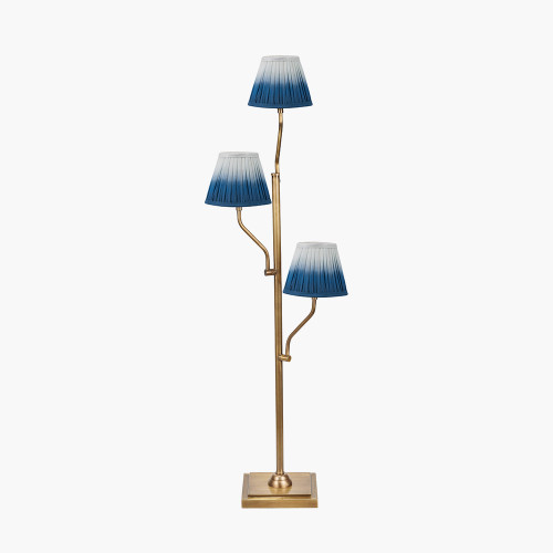 pacific lifestyle Tatiana Antique Brass Metal Floor Lamp Base with Scallop 16cm Blue Ombre Soft Pleated Tapered Lampshade
