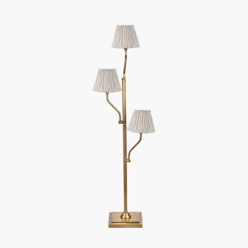 pacific lifestyle Tatiana Antique Brass Metal Floor Lamp Base with Thiago 16cm Natural Stripe Mushroom Pleat Tapered Lampshade