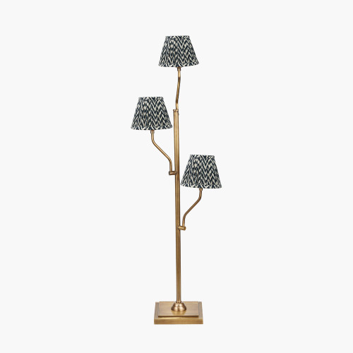 pacific lifestyle Tatiana Antique Brass Metal Floor Lamp Base with Vienna 16cm Black Chevron Mushroom Pleat Lampshade