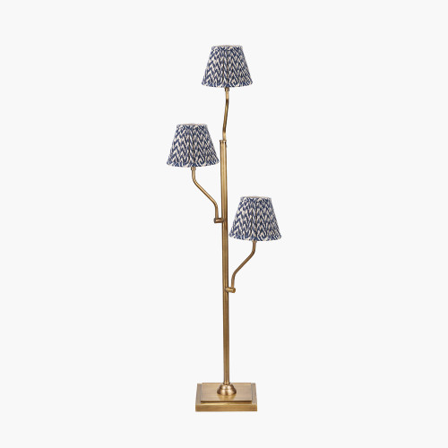 pacific lifestyle Tatiana Antique Brass Metal Floor Lamp Base with Vienna 16cm Blue Chevron Mushroom Pleat Lampshade