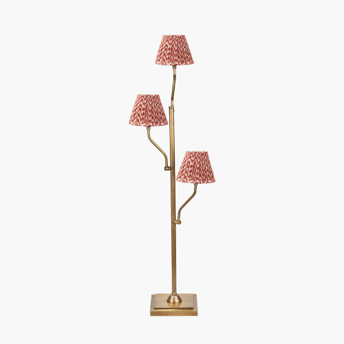 pacific lifestyle Tatiana Antique Brass Metal Floor Lamp Base with Vienna 16cm Red Chevron Mushroom Pleat Lampshade