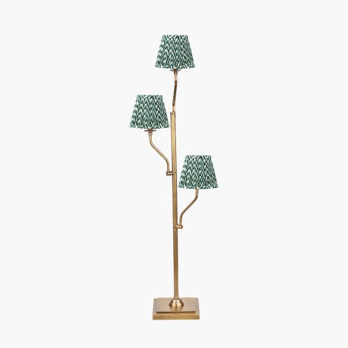 pacific lifestyle Tatiana Antique Brass Metal Floor Lamp Base with Vienna 16cm Forest Green Chevron Mushroom Pleat Lampshade
