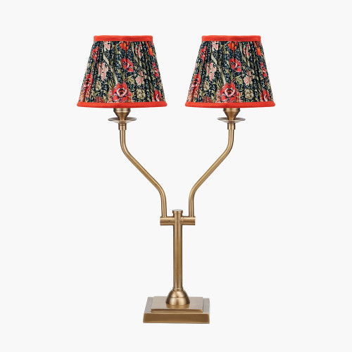 pacific lifestyle Tatiana Antique Brass Metal Table Lamp Base with Floressa 16cm Red Floral Patterned Mushroom Pleat Tapered Lamp Shade