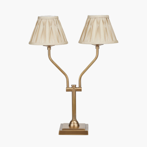 pacific lifestyle Tatiana Antique Brass Metal Table Lamp Base with Garbo 20cm Gold Silk Mix Pinch Pleat Tapered Lampshade