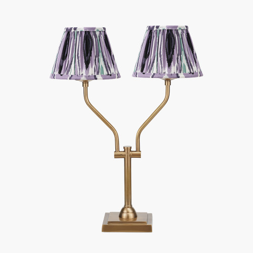 pacific lifestyle Tatiana Antique Brass Metal Table Lamp Base with Izara 16cm Lilac Ikat Patterned Mushroom Pleat Tapered Lampshade