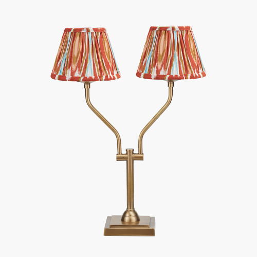 pacific lifestyle Tatiana Antique Brass Metal Table Lamp Base with Izara 16cm Cinnamon Ikat Patterned Mushroom Pleat Tapered Lampshade