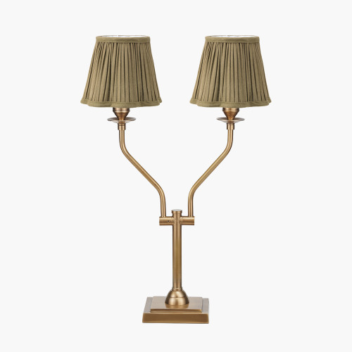 pacific lifestyle Tatiana Antique Brass Metal Table Lamp Base with Malia 18cm Olive Mushroom Pleat Scalloped Tapered Lamp Shade
