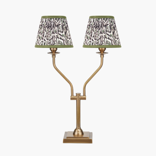 pacific lifestyle Tatiana Antique Brass Metal Table Lamp Base with Ornella 16cm Green Floral Design Mushroom Pleat Tapered Lamp Shade