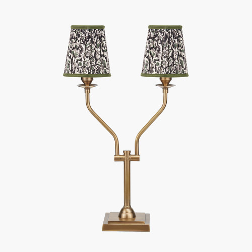 pacific lifestyle Tatiana Antique Brass Metal Table Lamp Base with Ornella 14cm Green Floral Design Mushroom Pleat Tall Tapered Candle Clip Lampshade