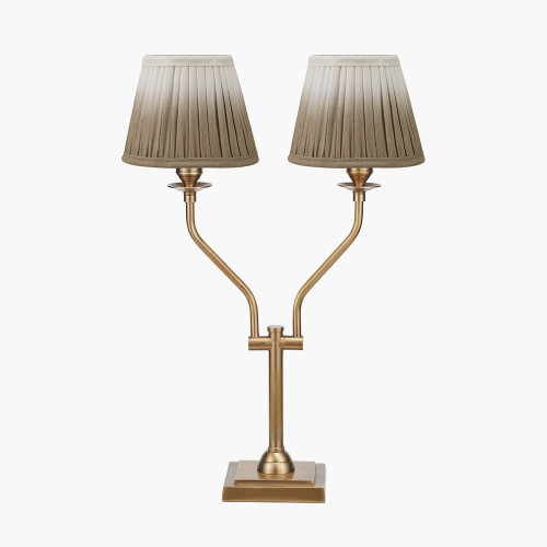 pacific lifestyle Tatiana Antique Brass Metal Table Lamp Base with Scallop 16cm Taupe Ombre Soft Pleated Tapered Lampshade