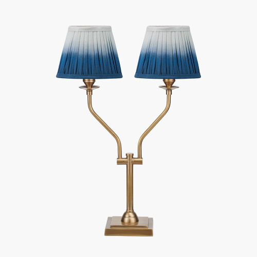 pacific lifestyle Tatiana Antique Brass Metal Table Lamp Base with Scallop 16cm Blue Ombre Soft Pleated Tapered Lampshade