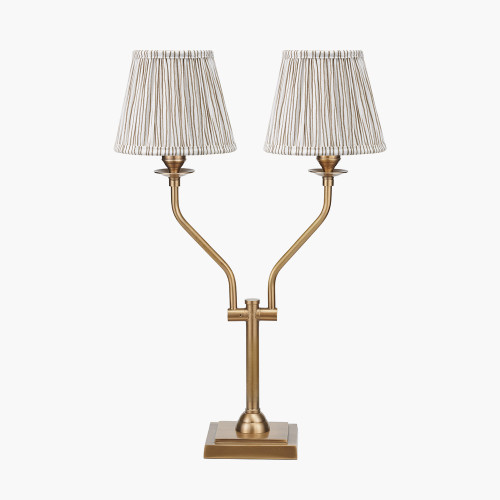 pacific lifestyle Tatiana Antique Brass Metal Table Lamp Base with Thiago 16cm Natural Stripe Mushroom Pleat Tapered Lampshade