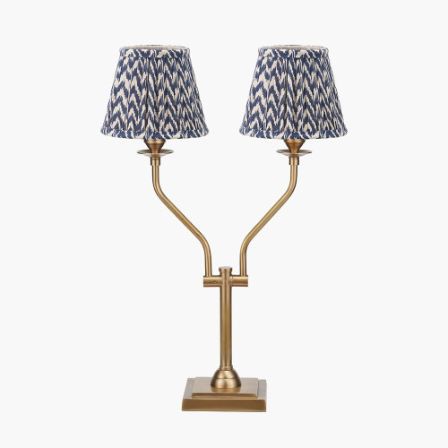 pacific lifestyle Tatiana Antique Brass Metal Table Lamp Base with Vienna 16cm Blue Chevron Mushroom Pleat Lampshade