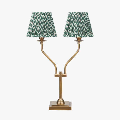 pacific lifestyle Tatiana Antique Brass Metal Table Lamp Base with Vienna 16cm Forest Green Chevron Mushroom Pleat Lampshade